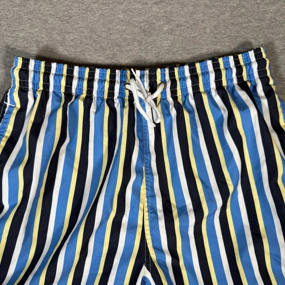 Trunks Surf & Swim Co Mens L Blue Yellow Striped Mesh Lined Swim Trunks